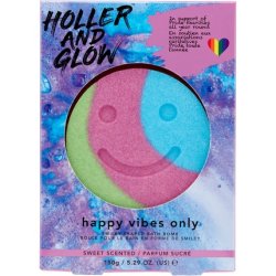 Holler And Glow Happy Vibes Only Smiley Shaped Bath Bomb 150g