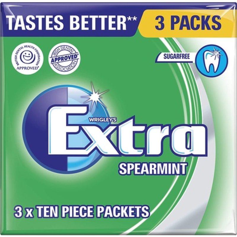 Extra Spearmint Flavour Sugar Free Chewing Gum 3 Packs of 10 Pieces
