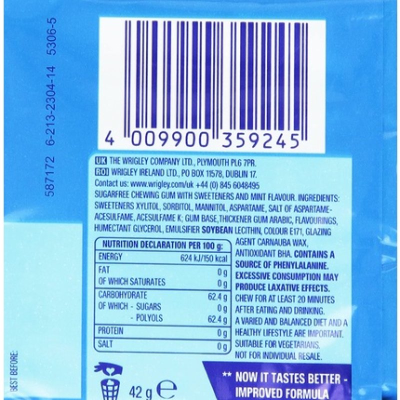 Extra Peppermint Sugarfree Chewing Gum 30 Pieces 42g