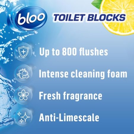 New Bloo Toilet Blocks Toilet Limescale Remover Cistern Block with Cleaning and Foaming Action Lemon - Pack of 2