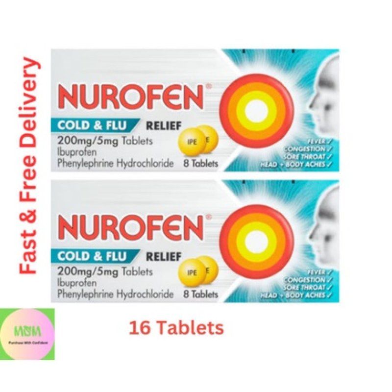 Nurofen Cold & Flu Relief Tablets 200mg/5mg for Fever, Shivering, Pain, Sore Throat