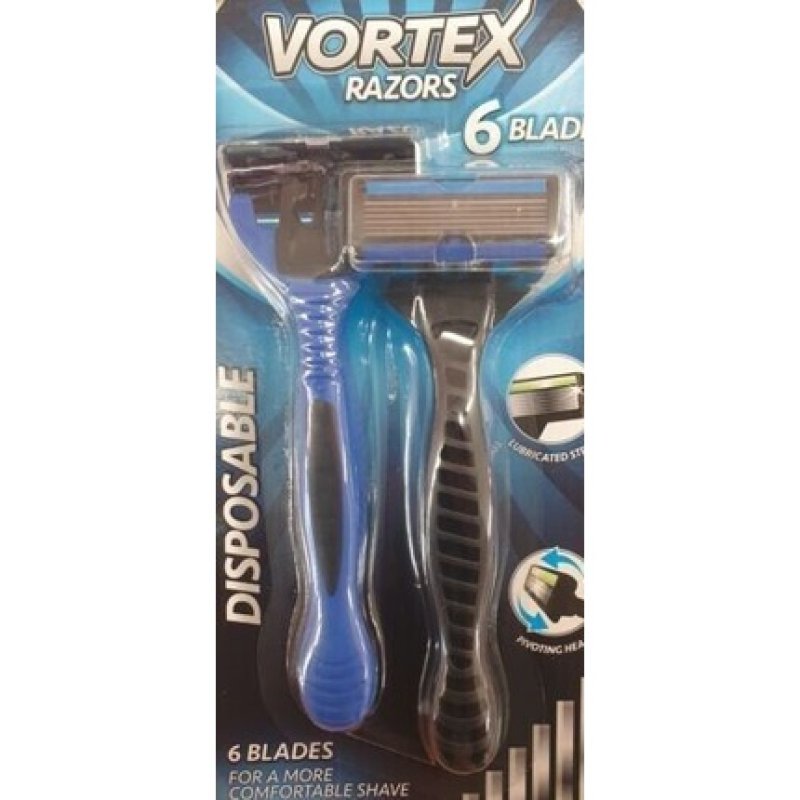 6-Blade Vortex Disposable Men's Shaving Razors 2pc UK SELLER