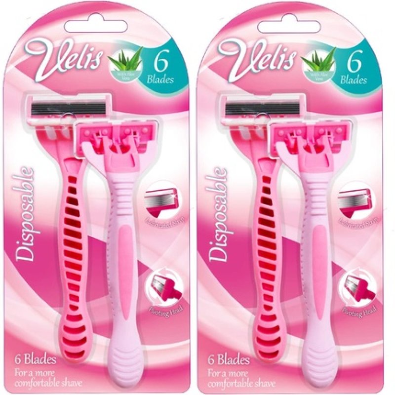 Velis Women's Six Blade Razor with Rubber Handles and Textured Grips 4 Pack