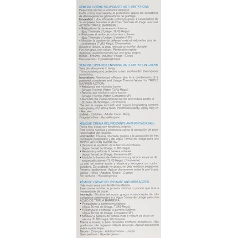 Uriage Xemose Lipid-Replenishing Anti-Irritation Cream 200ml Fragrance Free