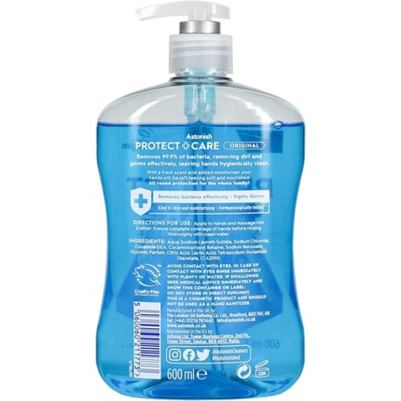 Astonish Protect and Care Kind to Skin Moisturising Anti-Bacterial Hand Wash Soap 600ml Original