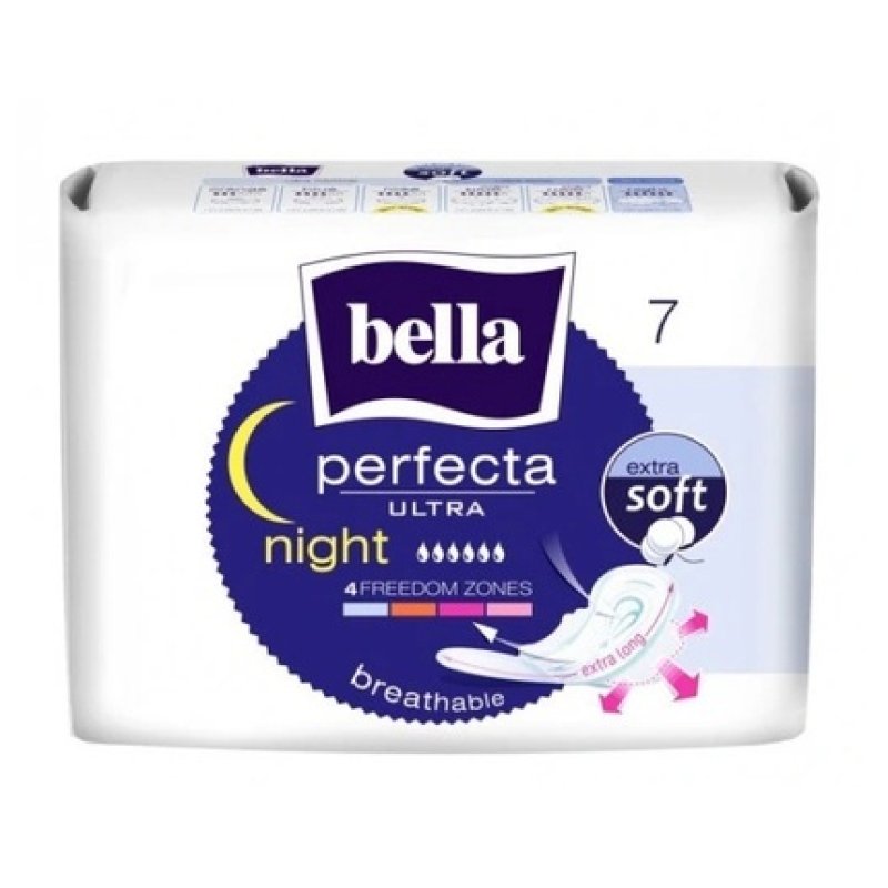 Bella Perfecta Ultra Night Wings Sanitary Pads - 7-Pack For Overnight Protection