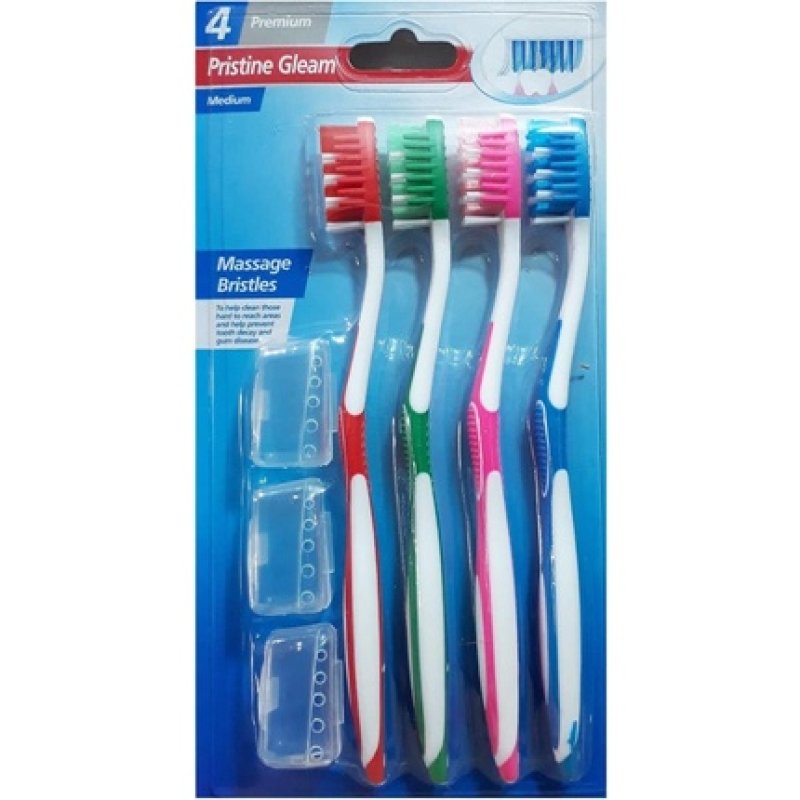 Toothbrushes With Covers Nylon Bristles Anti-Slip Grip - Pack of 4