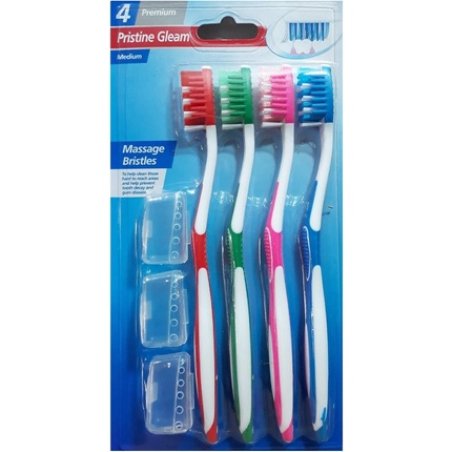 Toothbrushes With Covers Nylon Bristles Anti-Slip Grip - Pack of 4
