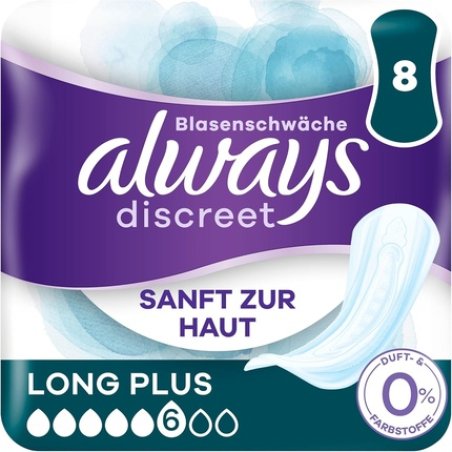 Always Discreet Incontinence Panty Liners for Women Long Plus 8 Pads Unscented