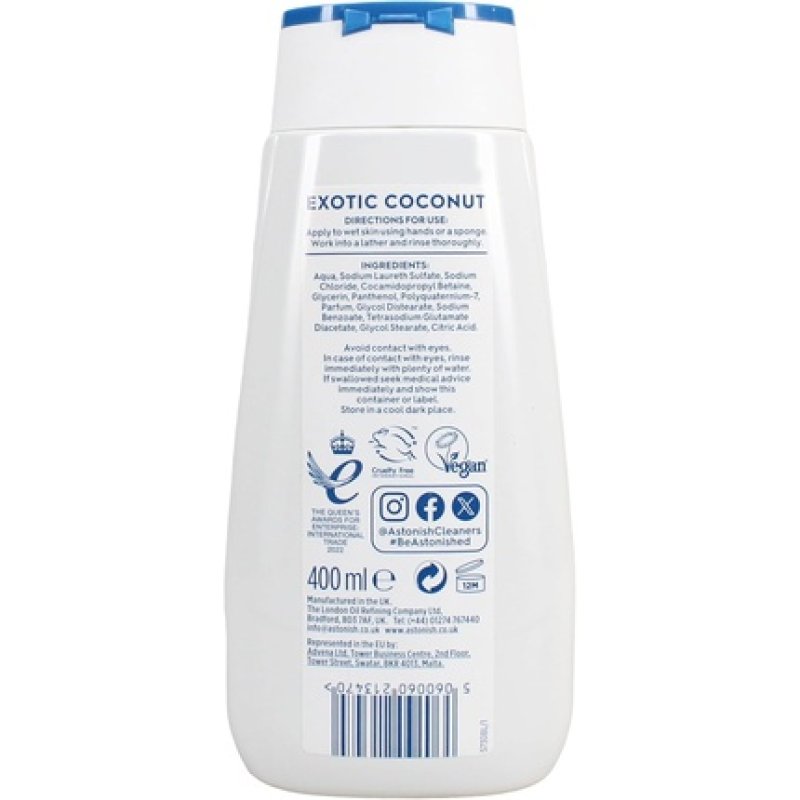 Astonish Shower Crème Exotic Coconut Cleanses and Moisturises Coconut Bamboo and Melon Scented 400ml