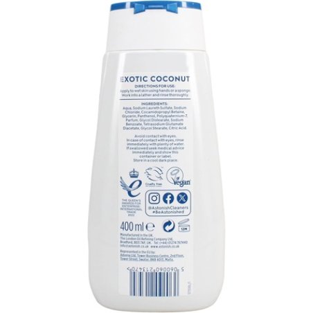 Astonish Shower Crème Exotic Coconut Cleanses and Moisturises Coconut Bamboo and Melon Scented 400ml
