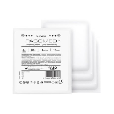 Pasomed 17-Threaded Sterile Compresses - 8 Layers, 5x5 Cm, 3 Pieces