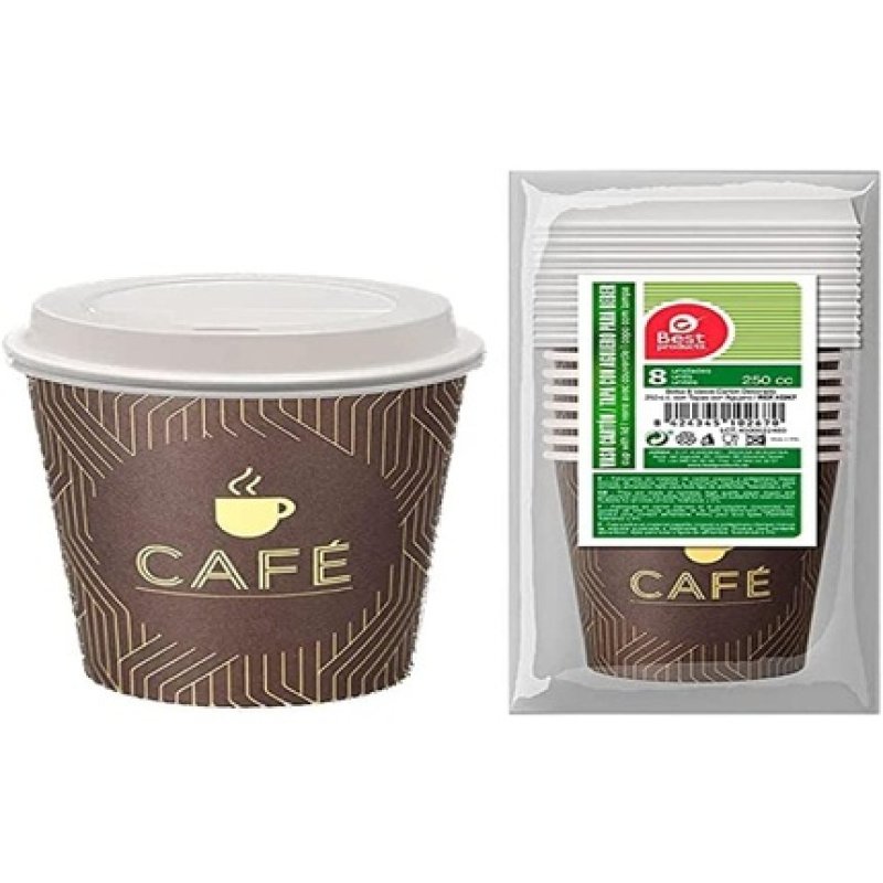 Best Products Green Coffee Cup with Lid and Hole 250cc - Pack of 8