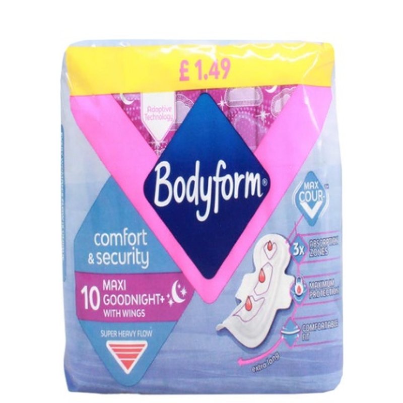 Bodyform Maxi Sanitary Towels Night With Wings - 10 Count