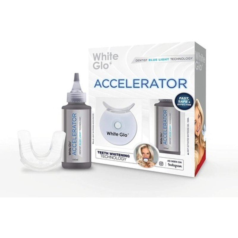 White Glo Accelerator Professional Teeth Whitening Kit with LED Light and Blue Light Activated Gel - 10 Minute Timer,