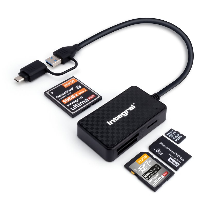 Integral USB3.2 GEN1 3.1 GEN1 3.0 CARDR EADER TYPE A & TYPE C MULTI SLOT SD MSD CF MS WITH 30CM CABLE RETAIL