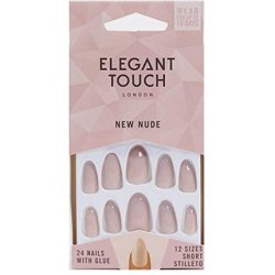 Elegant Touch Perfect Coloured False Nails Collection New Nude Short Stiletto Nails with Glue 24 Pieces