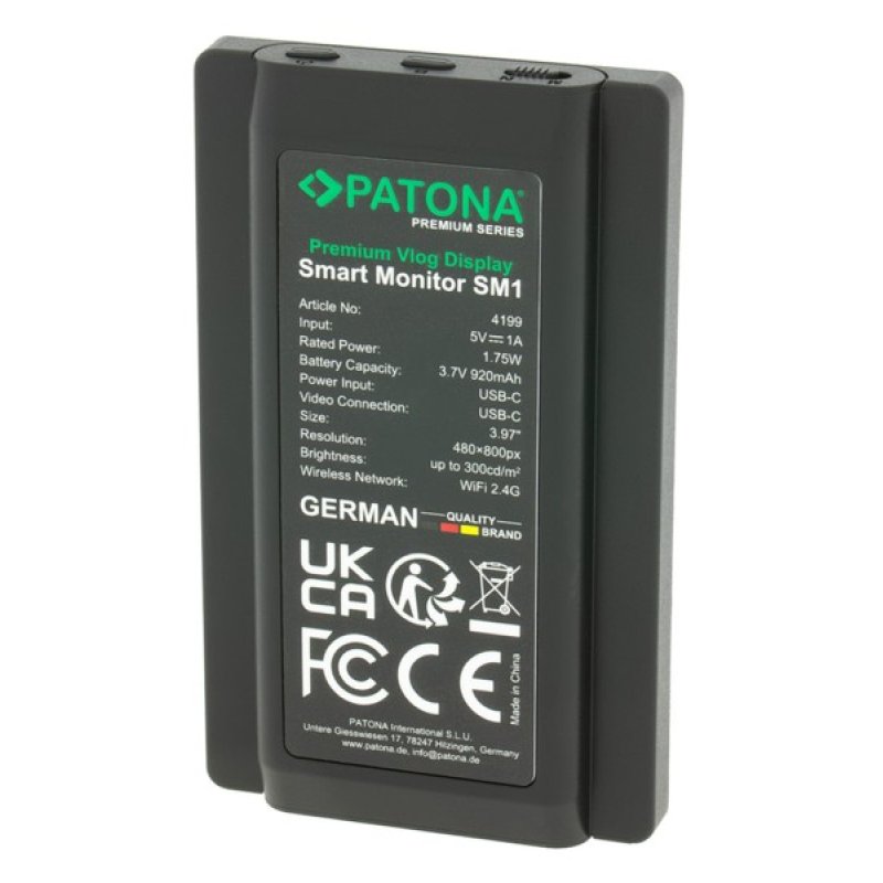 PATONA 4199 Moniteur de caméra 10,1 cm (3.97") Noir 480 x 800 pixels Écran tactile