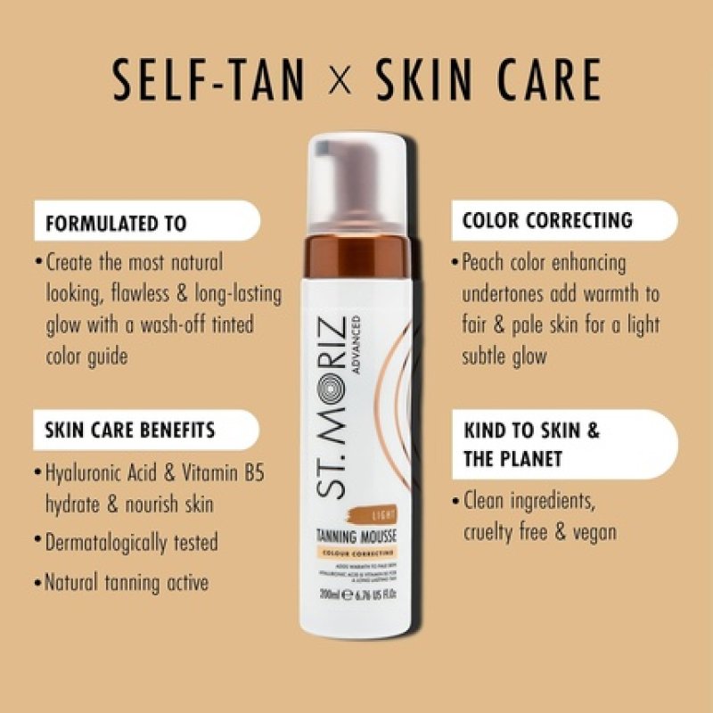 St Moriz Advanced Colour Correcting Tanning Mousse in Light with Hyaluronic Acid