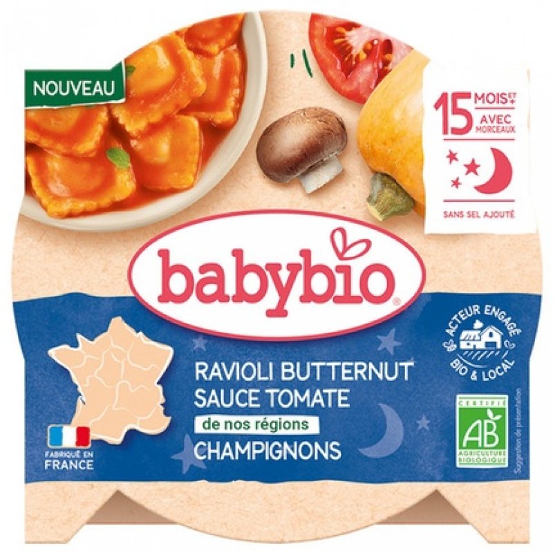 Babybio Organic Ravioli with Butternut Sauce, Tomatoes, and Mushrooms for 15 Months and Up 190g