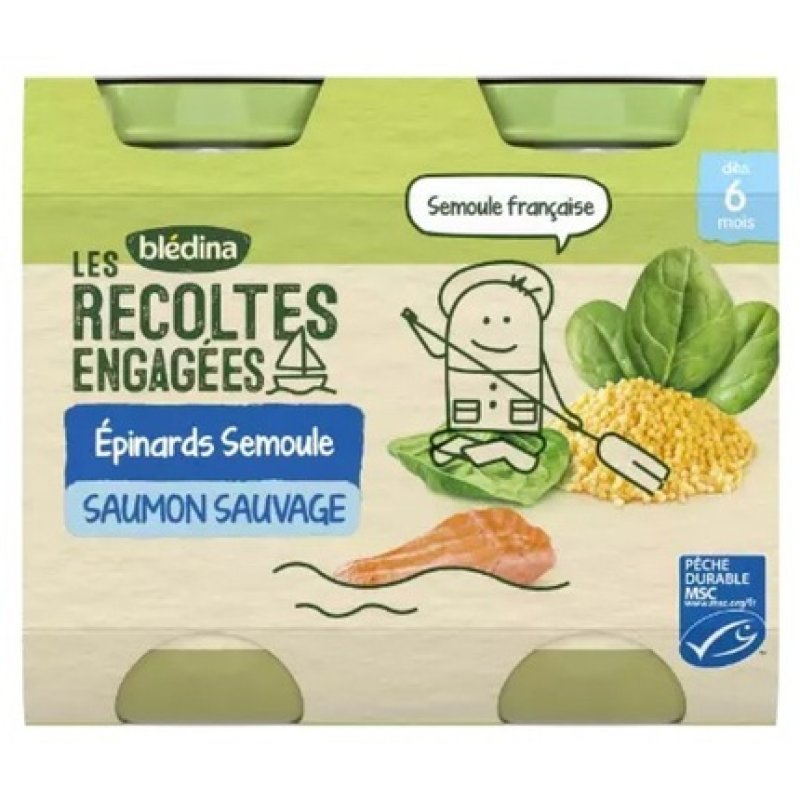 Bledina Dedicated Harvests Spinach Semolina Salmon for 6 Months - 2 Jars