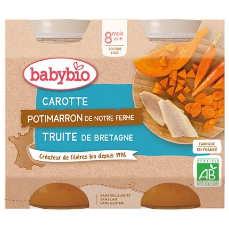 Babybio Carrot Pumpkin Trout 8 Months Organic 2 x 200g Jars