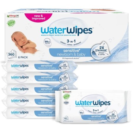 Waterwipes Sensitive Newborn & Baby Wipes 360 Count - Pack of 6