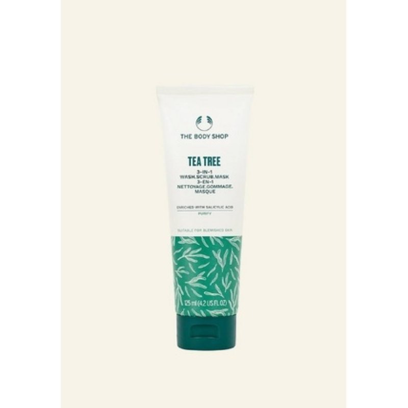 The Body Shop Tea Tree 3-in-1 Wash Scrub Mask 125ml Oil-Free Blemished Skin Vegan