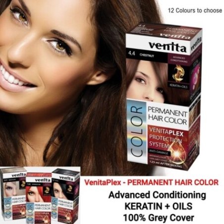 Venita Plex Anti-Damage Permanent Hair Dye with Keratin 100% Gray Coverage