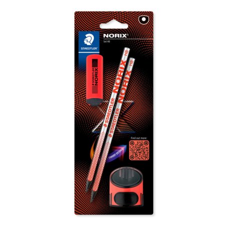 Staedtler - NORIX Pencil Set, 2 pencils, eraser and sharpener - Red (181 SBK2-2)