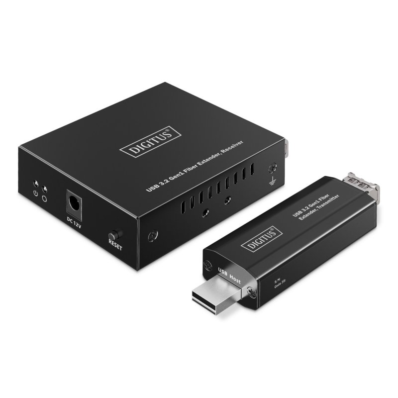 Digitus USB 3.2 Gen1 Fiber Extender, 5 Gbps, 4 ports: 3x USB-A / 1x USB-C, 300m