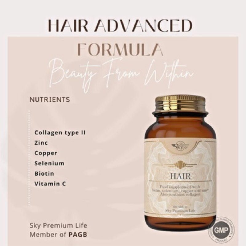 Hair Growth Tablets with Biotin, Selenium, Copper, Collagen Type II & Vitamin C 60