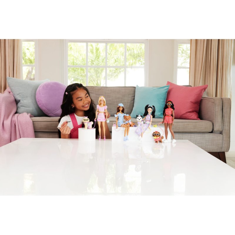 Barbie Twinning Looks Fashion Doll with Pet Dog, Matching Blue Clothes & Accessories, Brunette