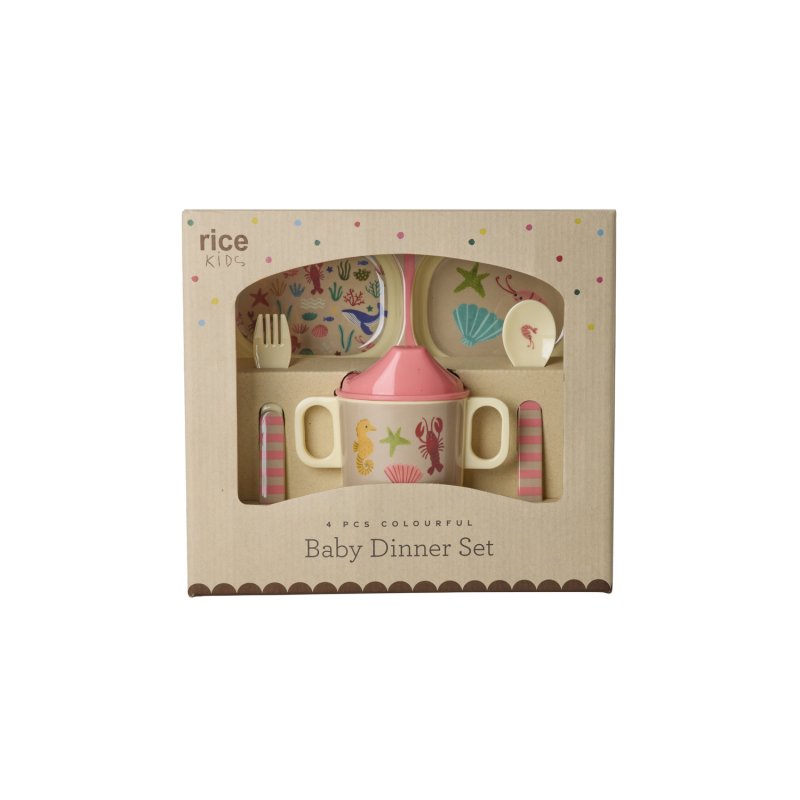 Rice - Melamine Baby Dinner Set - Coral Ocean Print - 4 pcs