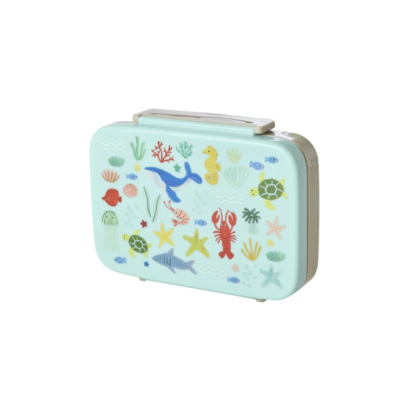 Rice - Plastic Lunchbox with 6 Rooms - Blue Ocean Print - Blue