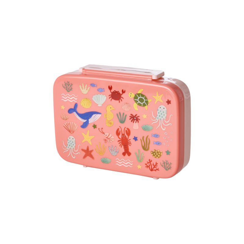 Rice - Plastic Lunchbox with 6 Rooms - Coral Ocean Print - Coral