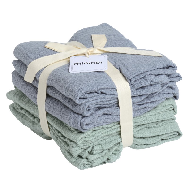 Mininor Global - Organic Muslin Cloth - 6pcs Grey seal/Willow Green (10263)