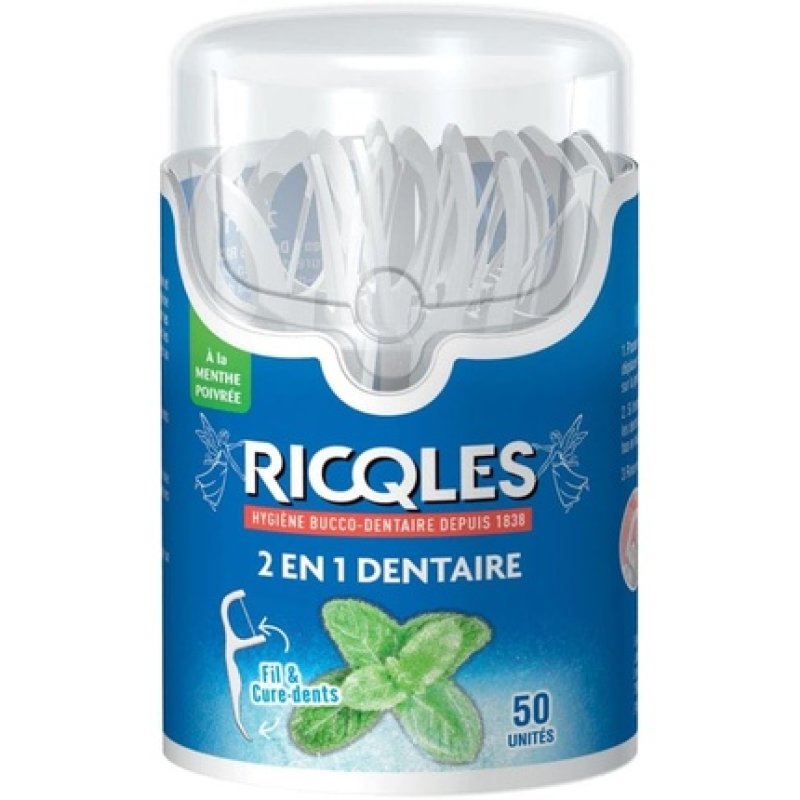 Ricqles 2 in 1 Dental Floss and Peppermint Toothpicks 50 Units