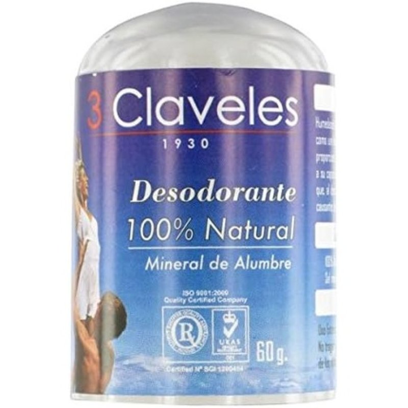 3 Claveles Deodorant 100% Natural Alum Stone 60g