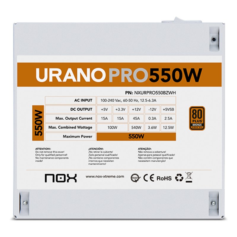 NOX Urano PRO White 550W Bronze unité d'alimentation d'énergie ATX Blanc