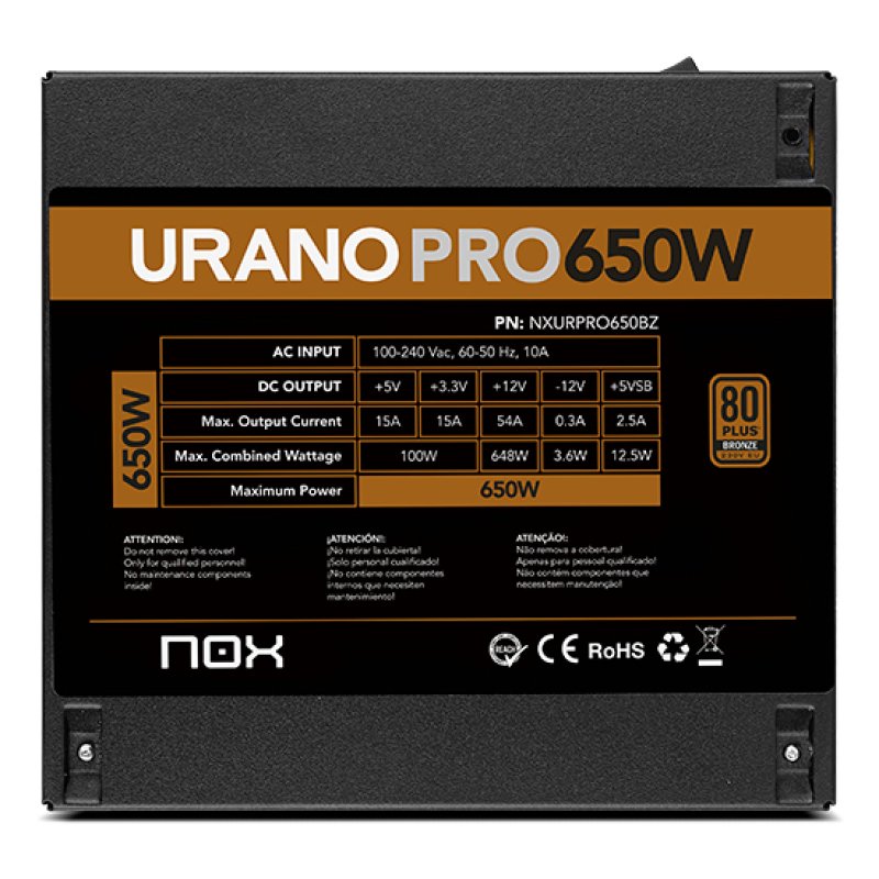 NOX Urano PRO 650W Bronze unité d'alimentation d'énergie ATX Noir