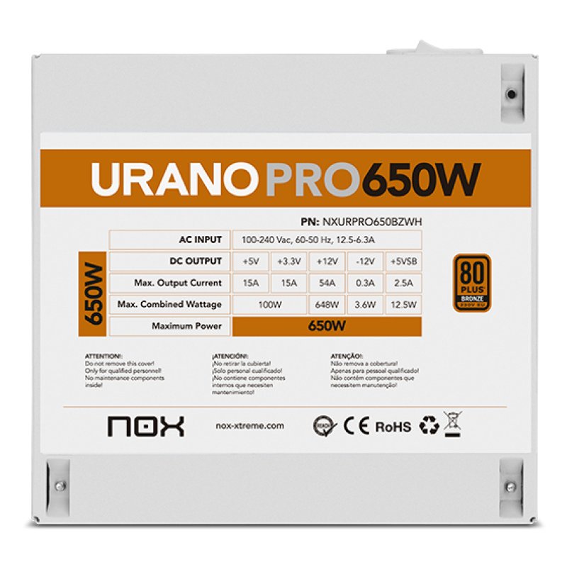 NOX Urano PRO White 650W Bronze power supply unit ATX