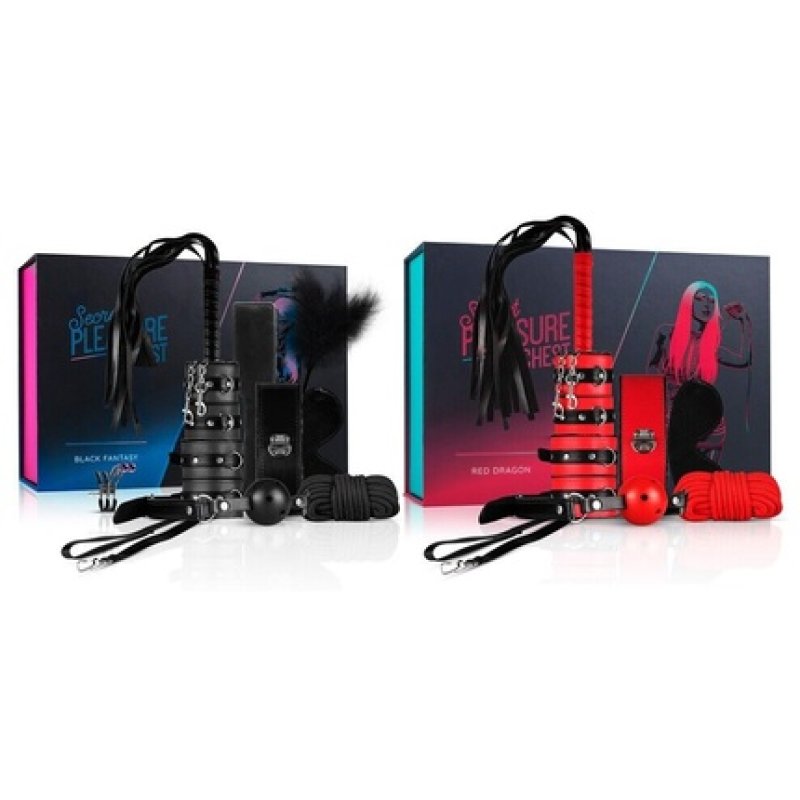 Secret Pleasure Chest 8/10 Piece SM Set Bondage Fetish Restraints Rope Whip