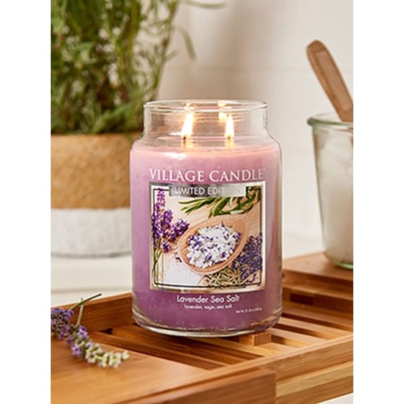 Village Candle Scented Jar Candle, Lavender, Sea Salt, 740ml, Large Purple