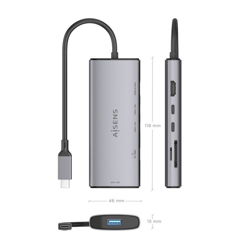 USB-C DOCK AISENS 6 EN 1 HDMI USB-A 10G 2XUSB-C 10G SD MICRO SD 20CM