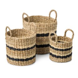 Nordis - Seagrass Baskets with Stripes - Ø30, Ø26, Ø20 - 3 pcs.