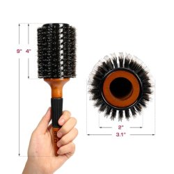 Red By Kiss Wooden Round Blowout Hairbrush with 100 Boar Bristles and Nonslip Handle