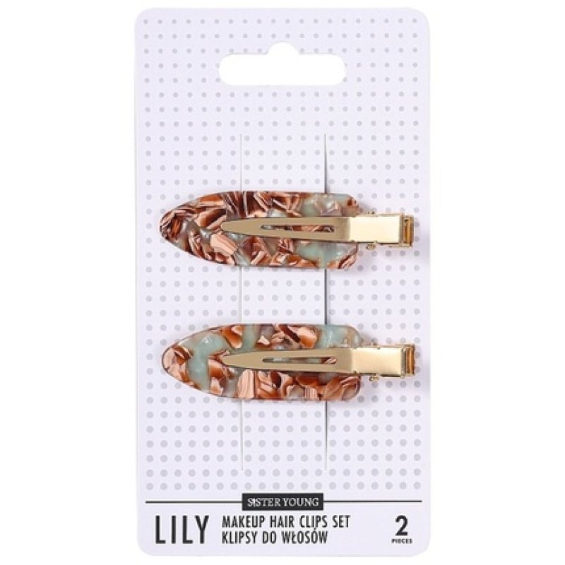 Lily Makeup Hair Clips Set Green Coffee 2 Pieces