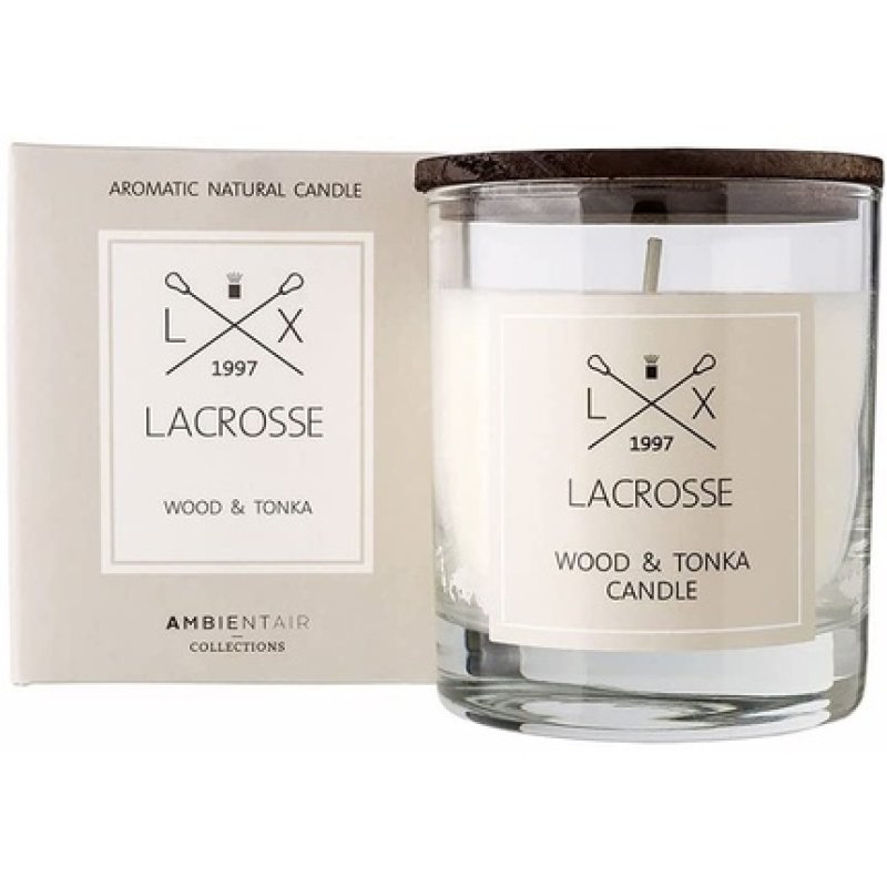 Ambientair Lacrosse Wood & Tonka Scented Candle With Wooden Lid 200g, Xl