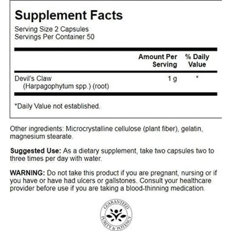 Devil's Claw 500 Mg, 100 Capsules Size 00 Swanson Health Products
